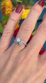 Art Deco Diamond Platinum Toi et Moi Crossover Engagement Ring