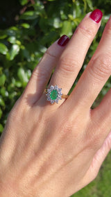 Emerald & Diamond 18ct Gold Oval Cluster Engagement Ring (0.75cts)