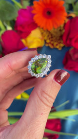 Peridot & Diamond Platinum Pear-Shaped Cluster Ring (4.10cts)