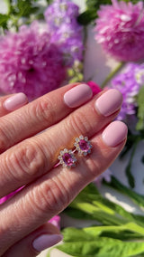 Pink Sapphire & Diamond 18ct Gold Cluster Stud Earrings