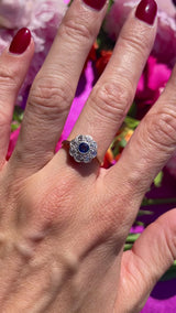 Art Deco Sapphire & Diamond 18ct Gold Platinum Daisy Cluster Ring