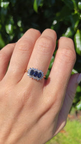 Vintage 1988 Sapphire & Diamond Triple Cluster Ring