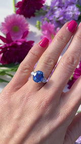 French 5.97 Carat Madagascan Sapphire & Diamond 18ct White Gold Three-Stone Ring