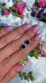 Vintage 1985 Sapphire & Diamond 18ct White Gold Cluster Stud Earrings
