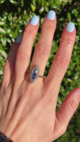 Antique Victorian Sapphire & Old Cut Diamond 18ct Gold Navette Ring