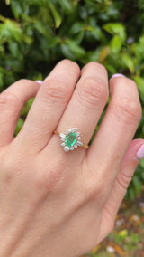 Vintage 1985 Emerald & Diamond 18ct Gold Cluster Ring