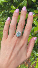 Vintage Aquamarine & Diamond 18ct Gold Oval Cluster Ring