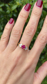 Vintage 1991 Ruby & Princess-Cut Diamond 18ct Gold Ring