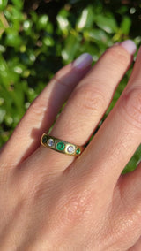 Vintage 1993 Emerald & Diamond 18ct Gold Gypsy Band Ring