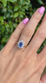 Vintage 1989 Sapphire & Diamond 18ct Gold Oval Cluster Ring