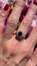 Vintage 1988 Sapphire & Diamond 18ct Gold Cluster Ring (1.30cts)