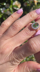 Vintage 1982 Green Tourmaline & Diamond 18ct Gold Cluster Ring