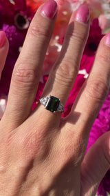 Vintage 1989 Green Tourmaline & Diamond 18ct Gold Ring