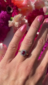 Vintage 1964 Ruby & Diamond 18ct Gold Platinum Cluster Ring