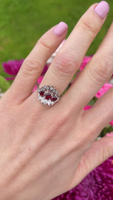 Vintage 1975 Garnet & Diamond 18ct White Gold Statement Ring