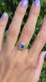 Art Deco Ceylon Sapphire & Diamond 18ct Gold Cluster Panel Ring