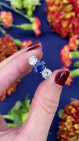 Vintage Unheated 2.10ct Sapphire & Diamond 18ct White Gold Three-Stone Engagement Ring