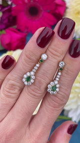 Vintage 1988 Emerald & Diamond 18ct Gold Pear-Shaped Cluster Drop Earrings