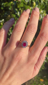 Vintage 1996 Ruby & Diamond 18ct Gold Oval Cluster Ring
