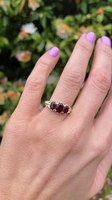 Victorian Style Garnet 9ct Gold Three-Stone Ring