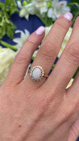 Vintage 1980 Opal & Diamond 18ct Gold Cluster Ring