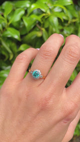 Vintage 1940s Blue Zircon & Diamond Cluster Ring