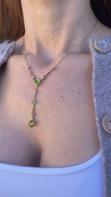Antique Edwardian Peridot & Diamond 15ct Gold Pendant Necklace