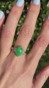 Antique Art Deco Green Jade & Diamond Platinum Ring