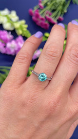 Vintage 1950s Blue Zircon & Diamond White Gold Engagement Ring