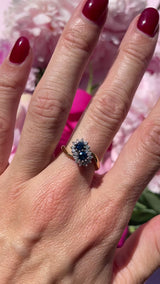 Vintage 1980 Sapphire & Diamond 18ct Gold Double-Cluster Crossover Ring