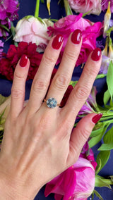 Vintage 1997 Aquamarine & Diamond 18ct Gold Daisy Cluster Engagement Ring