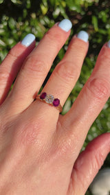 Antique Old-Cut Diamond & Ruby 18ct Gold Three-Stone Ring