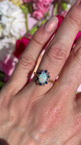 Vintage 1970 Opal, Sapphire & Diamond 18ct Gold Cluster Ring