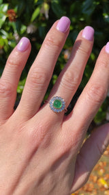 Vintage Cabochon Emerald & Diamond Platinum Cluster Ring