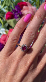 Vintage 1984 Ruby & Diamond 18ct Gold Cluster Ring