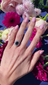 Vintage 1975 Dark Sapphire & Diamond 18ct Gold Cluster Ring