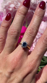 Vintage 1981 Emerald-Cut Sapphire & Vari-Cut Diamond 18ct Gold Cluster Ring