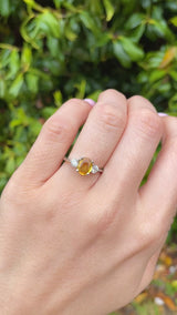 Yellow Sapphire & Diamond Three Stone Trilogy Engagement Ring
