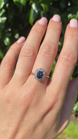 Vintage Blue Sapphire & Diamond 18ct Gold Platinum Cluster Ring