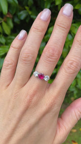 Art Deco Ruby & Diamond Platinum Three-Stone Engagement Ring