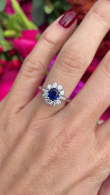 Vintage Sapphire & Vari-Cut Diamond 18ct White Gold Cluster Ring (0.85cts)