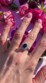 Vintage Sapphire & Diamond 18ct White Gold Cluster Ring (1.57cts)