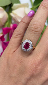 Vintage 1979 Ruby & Diamond 18ct Gold Cluster Engagement Ring