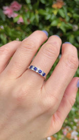 Art Deco Style Sapphire & Diamond 18ct White Gold Bezel Ring