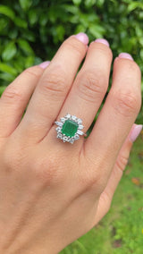 Vintage Emerald & Diamond 18ct White Gold Cluster Engagement Ring