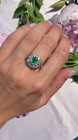 Vintage 2000 Emerald & Diamond 18ct White Gold Cluster Ring