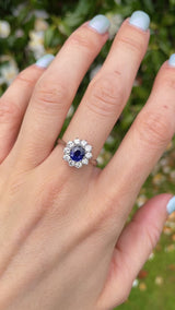 Vintage Sapphire & Diamond 18ct White Gold Cluster Engagement Ring