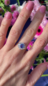 Vintage 1988 Ceylon Sapphire & Diamond 18ct Gold Cluster Ring