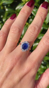 Vintage 1986 Sapphire & Diamond 18ct Gold Cluster Engagement Ring (2.42ct)