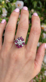 Vintage 1978 Ruby & Diamond White Gold Cocktail Ring